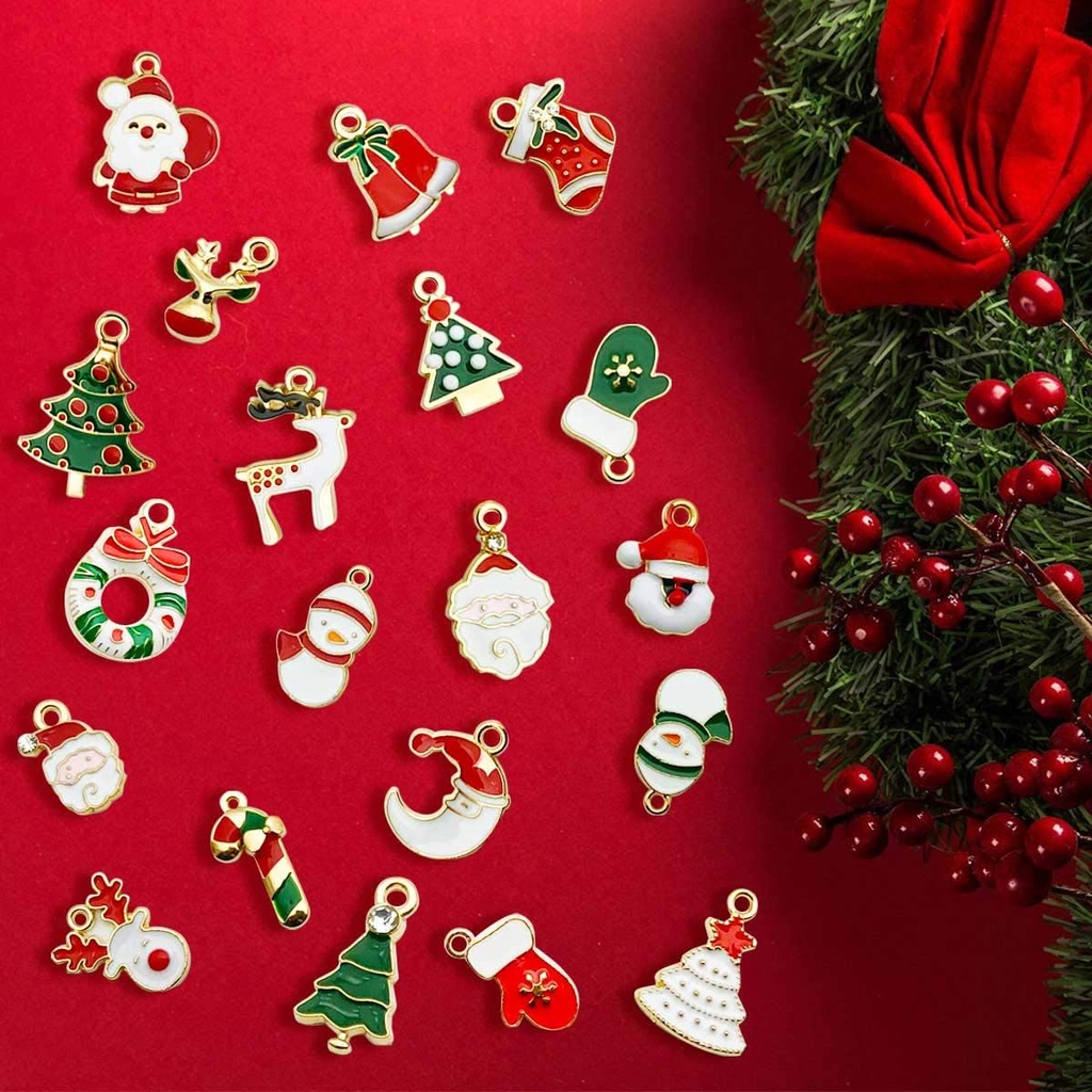 [Christmas Products] 1Set Mixed Christmas DIY Jewelry Bracelet Earrings Necklace Enamel Pendants Ornament