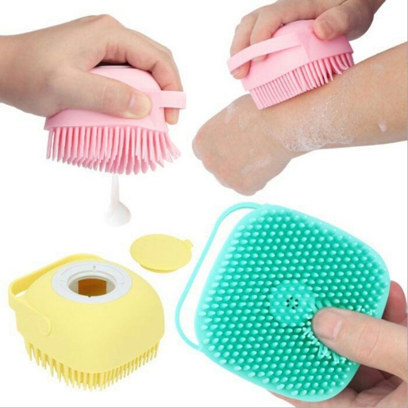 Sikat Mandi Bahan Silikon + Dispenser Sabun Cair Warna Random