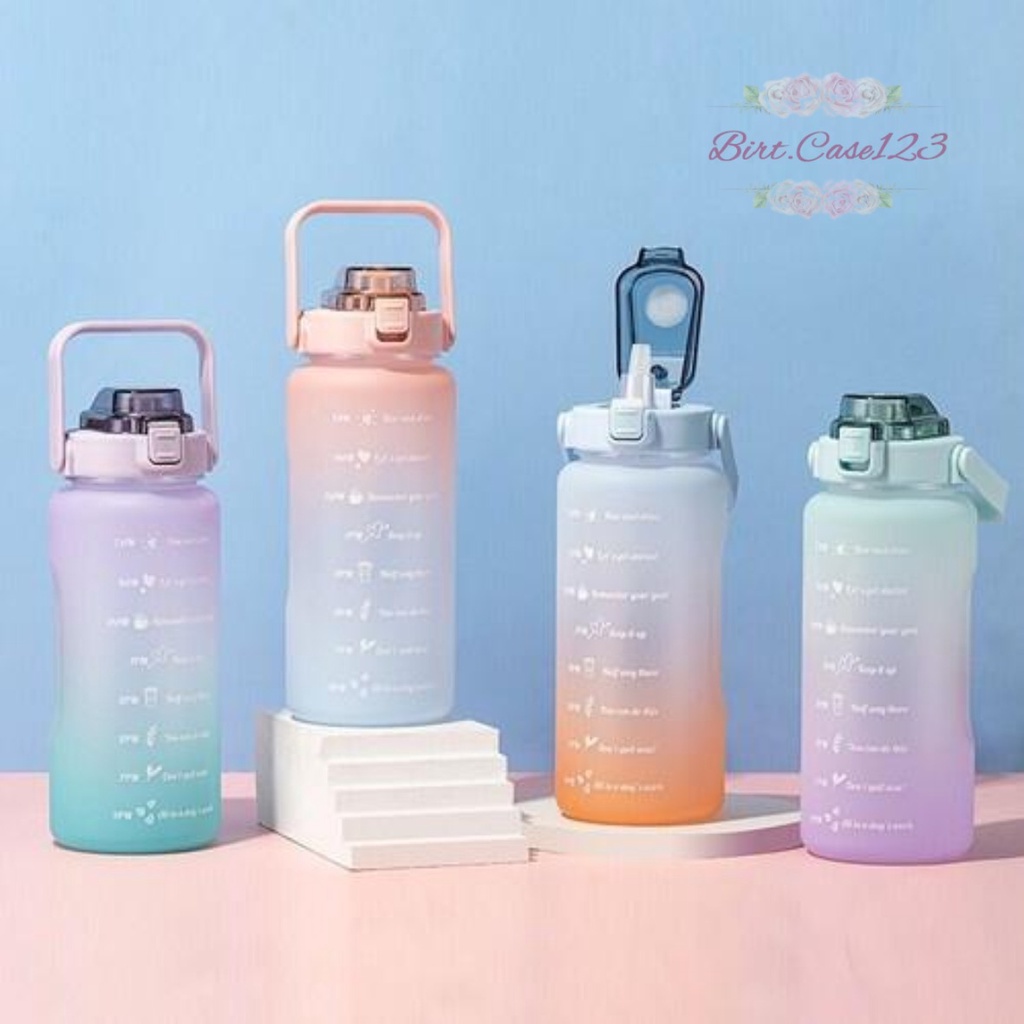 RT61 BOTOL MINUM TUMBLER KOREA WARNA GRADASI PELANGI PENANDA WAKTU UKURAN BESAR 2 LITER 2000ML 2L BC6144