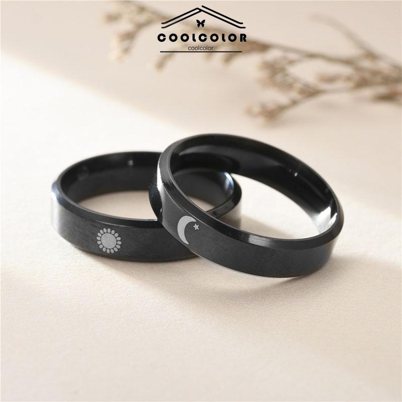 COD Simple Moon Sun Couple Trendy Wide Love Rings Hadiah Indah untuk Pacar Pacar di Hari Valentine- cl