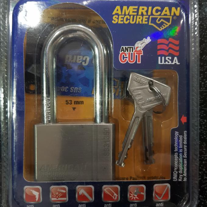 Gembok American Secure Tool 50 mm Long Shackle Anti Cut Anti Acid