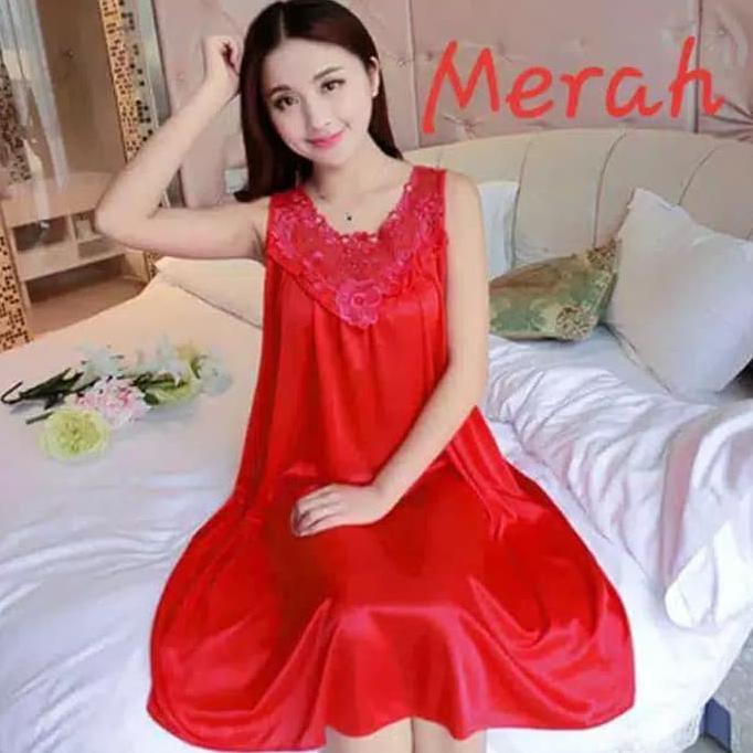 BAJU TIDUR WANITA -DRESS-DASTER-Lingerie satin merah