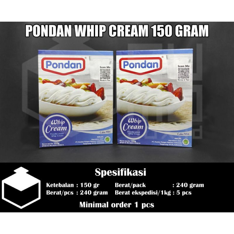 

Pondan whip cream 150 gram / Bubuk instan krim kue whipping