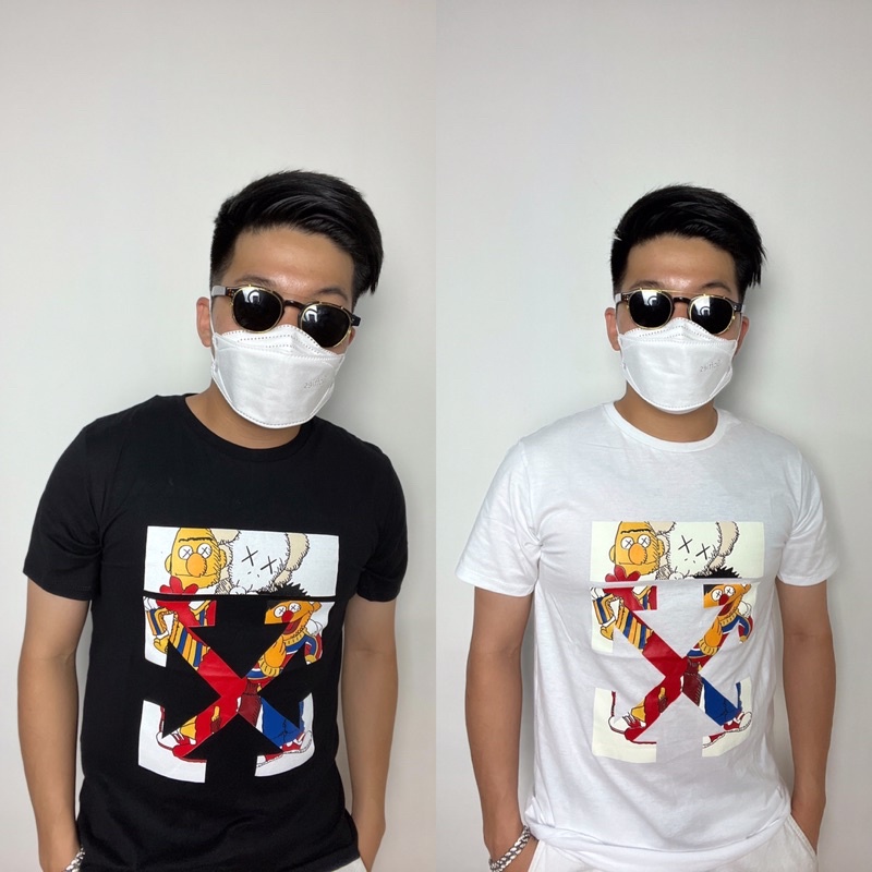Cuanderful Kaos Premium Combed 30s / Baju Atasan Wanita dan Pria - OFF WHITE KAWS SESAME STREET