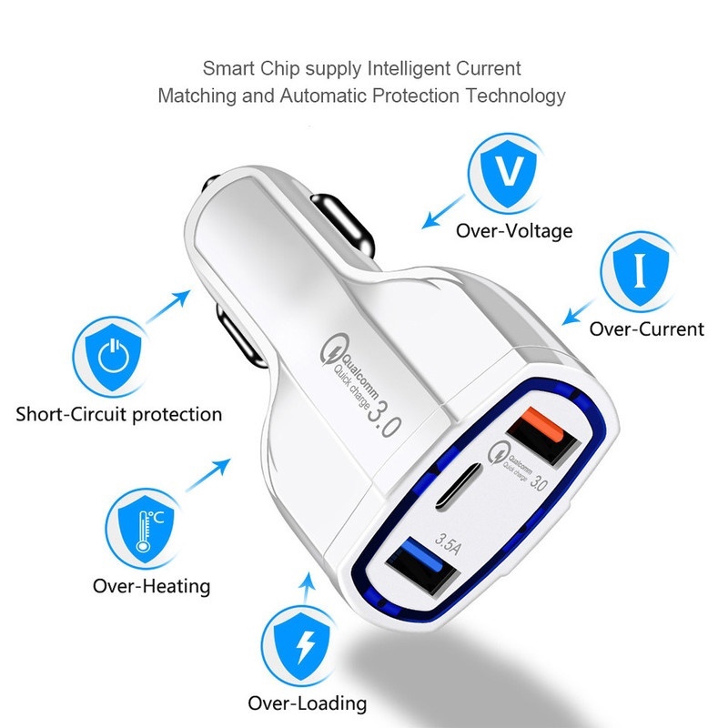 COD Garansi Car Charger Fast Charger PD 18W Type C Small Rocket 3 USB Quick Charge 3.0