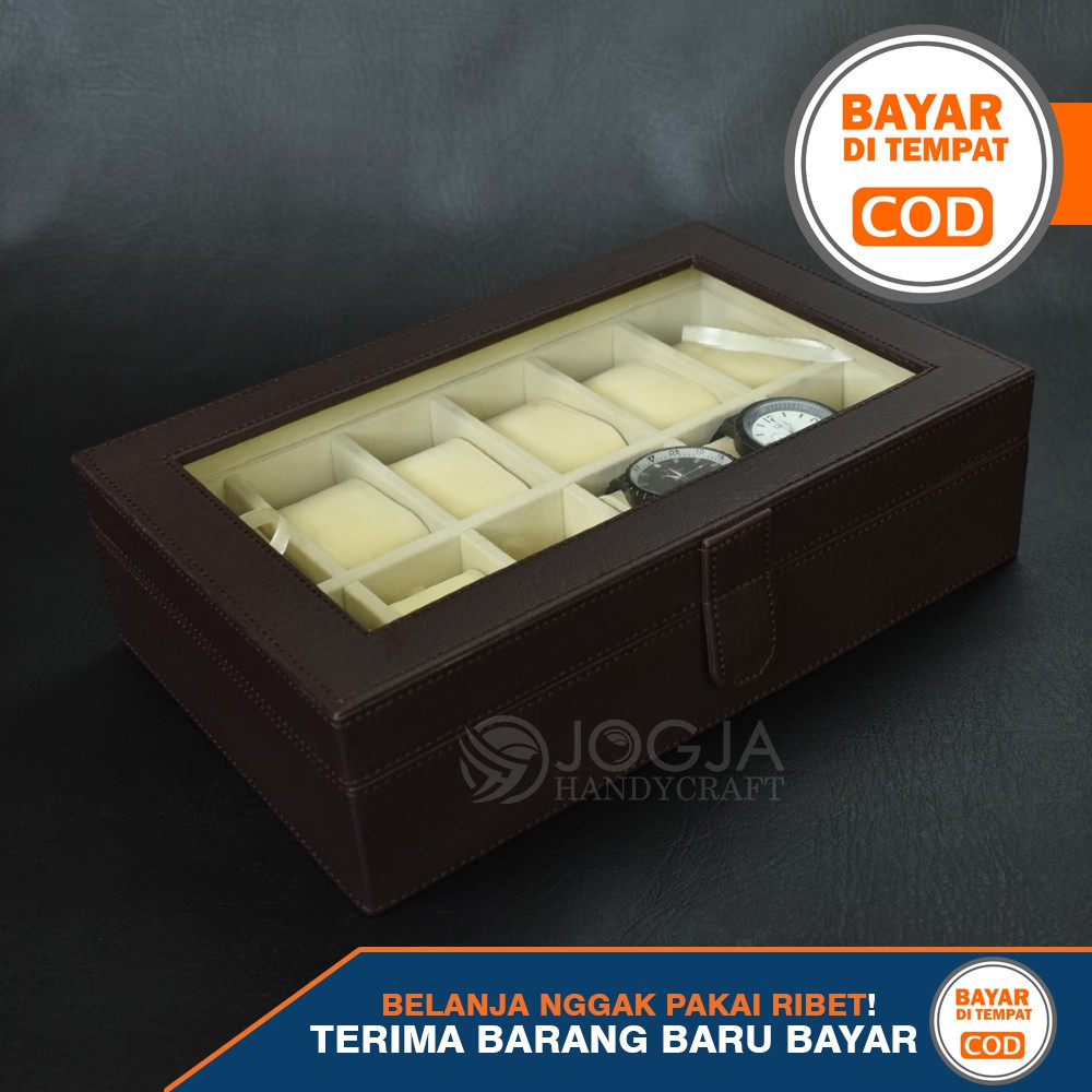 (PROMO) FULL COLOR Kotak Tempat Jam Tangan Isi 12 / Box Jam / Watch Box /  Wadah Jam-Coklat dlm Krem