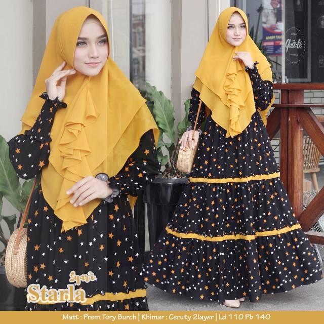 GAMIS SYARI SHR Starla  Bahan Premium Tory Burch Ld 110 Pj 140 +Khimar Ceruti 2 layer GAMIS MURAH