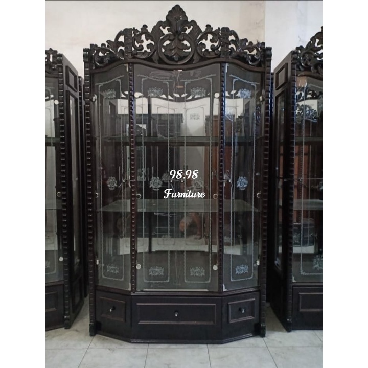 KENARI Lemari Hias Kaca 2 Pintu - Lemari Hias Serbaguna Kayu Padu - Lemari Kristal LK 04 Medan