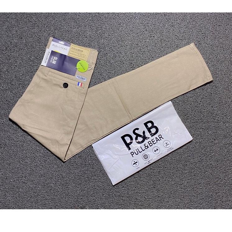 PULL AND BEAR TERBARU Celana Chino Panjang pria Slimfit Kerja Harian Santai Casual Formal Hitam Abu Cream