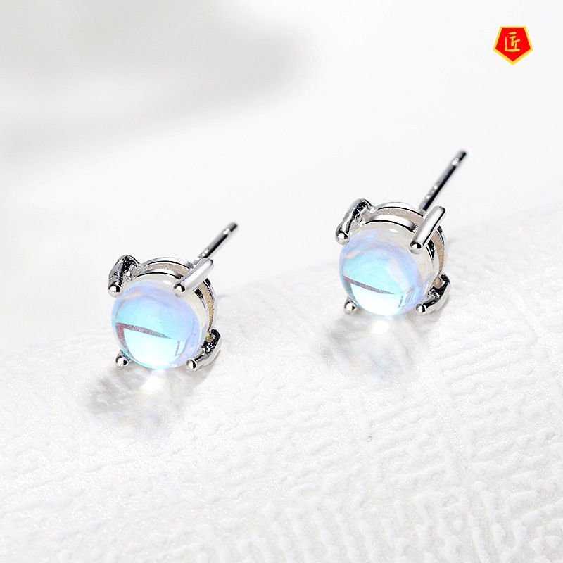 [Ready Stock]S925 Silver Simple Moonstone Stud Earrings