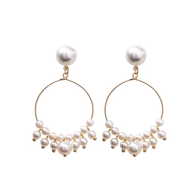 LRC Anting Tusuk Fashion Gold Ring Beaded Earring F29118