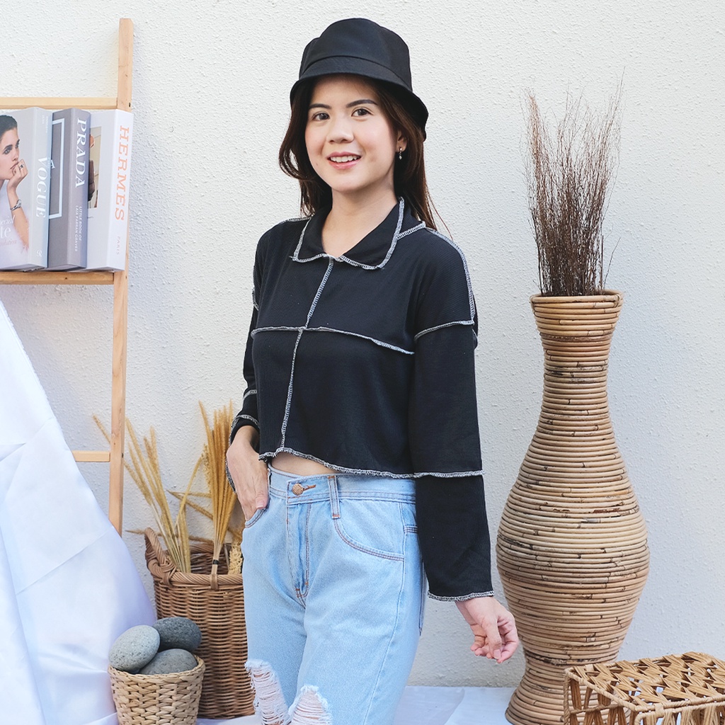 AFI - EC - Crop Dust In XL Oversize Contrast Blouse Top RIB-2