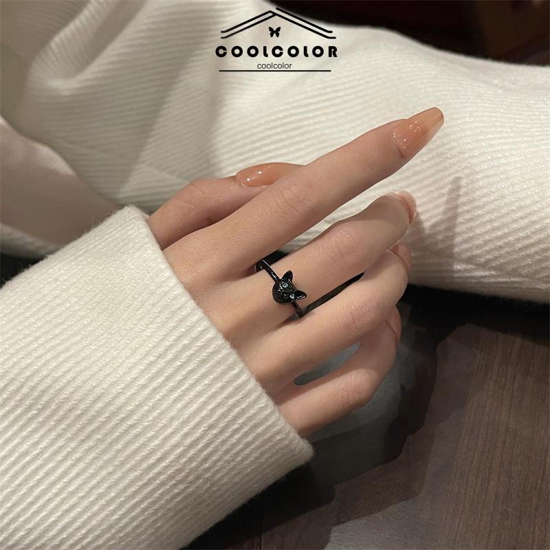 COD Cincin Kucing Hitam Wanita Trendi Desain Niche Cincin Jari Telunjuk Fashion Kepribadian Cincin- cl