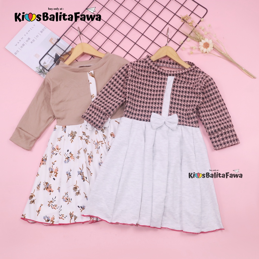 Dress Valencia 1-8 Tahun / Dres Lengan Panjang Anak Perempuan Fashion Kids Pesta Baju Cewek Murah