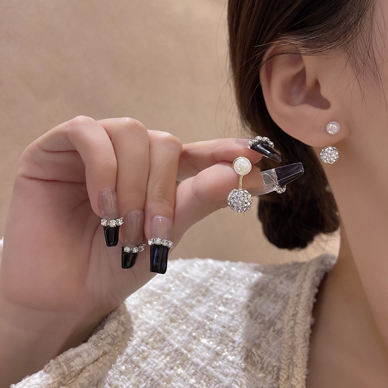 Anting Tusuk Bentuk Geometris Aksen Mutiara Bahan 925 silver