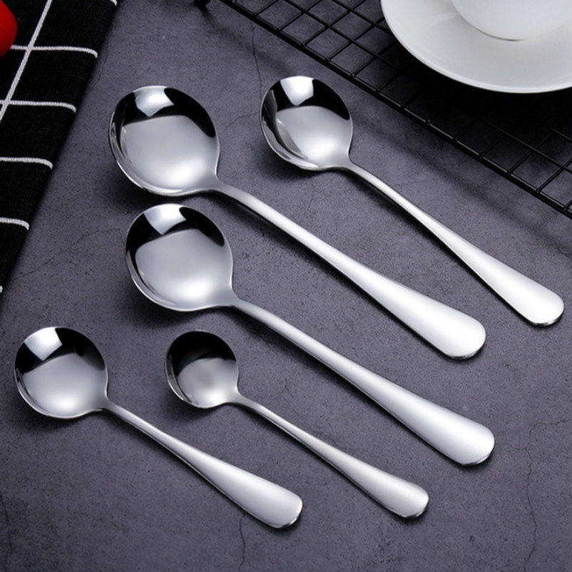 Creative Round Coffee Ice Cream Suop Stainless Steel Spoon Tableware for Kitchen Utensil Party Supplies