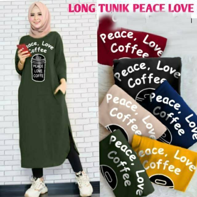 BIG SALEEE!!! TUNIK PEACE LOVE COFFE /COFFE LONG TUNIK / FASHION WANITA MUSLIM