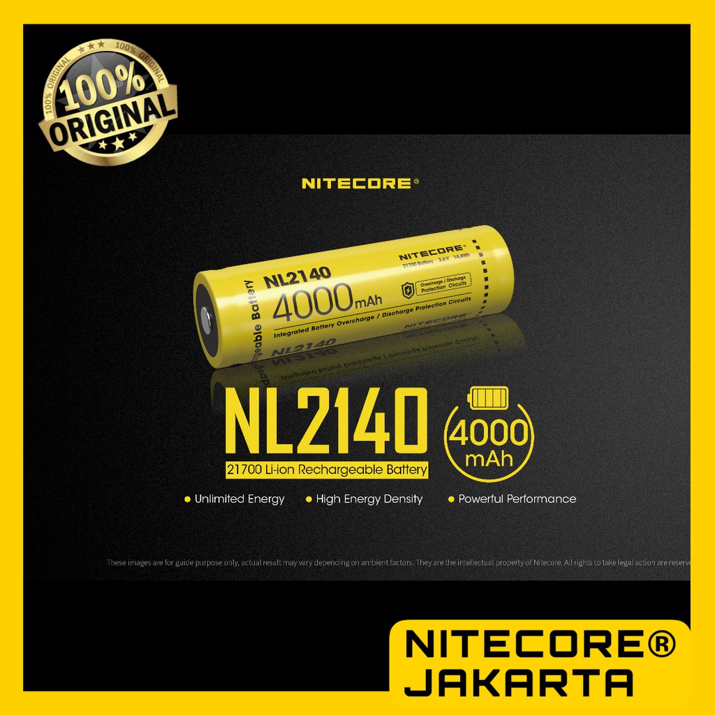 Nitecore NL2140 Baterai 21700 Li-ion Rechargeable 4000mAh 3.6V