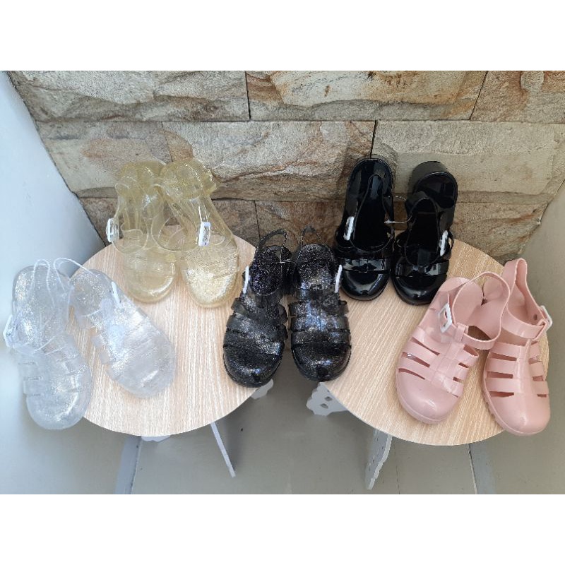 wedges jelly gesper/sepatu wanita import transparant glitter terbaru