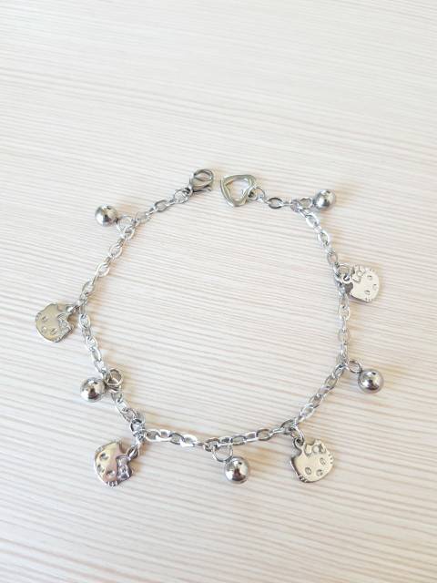 SET Gelang tangan &amp; Gelang kaki jurai Titanium Silver Motif Kitty &amp; Mickey Antikarat