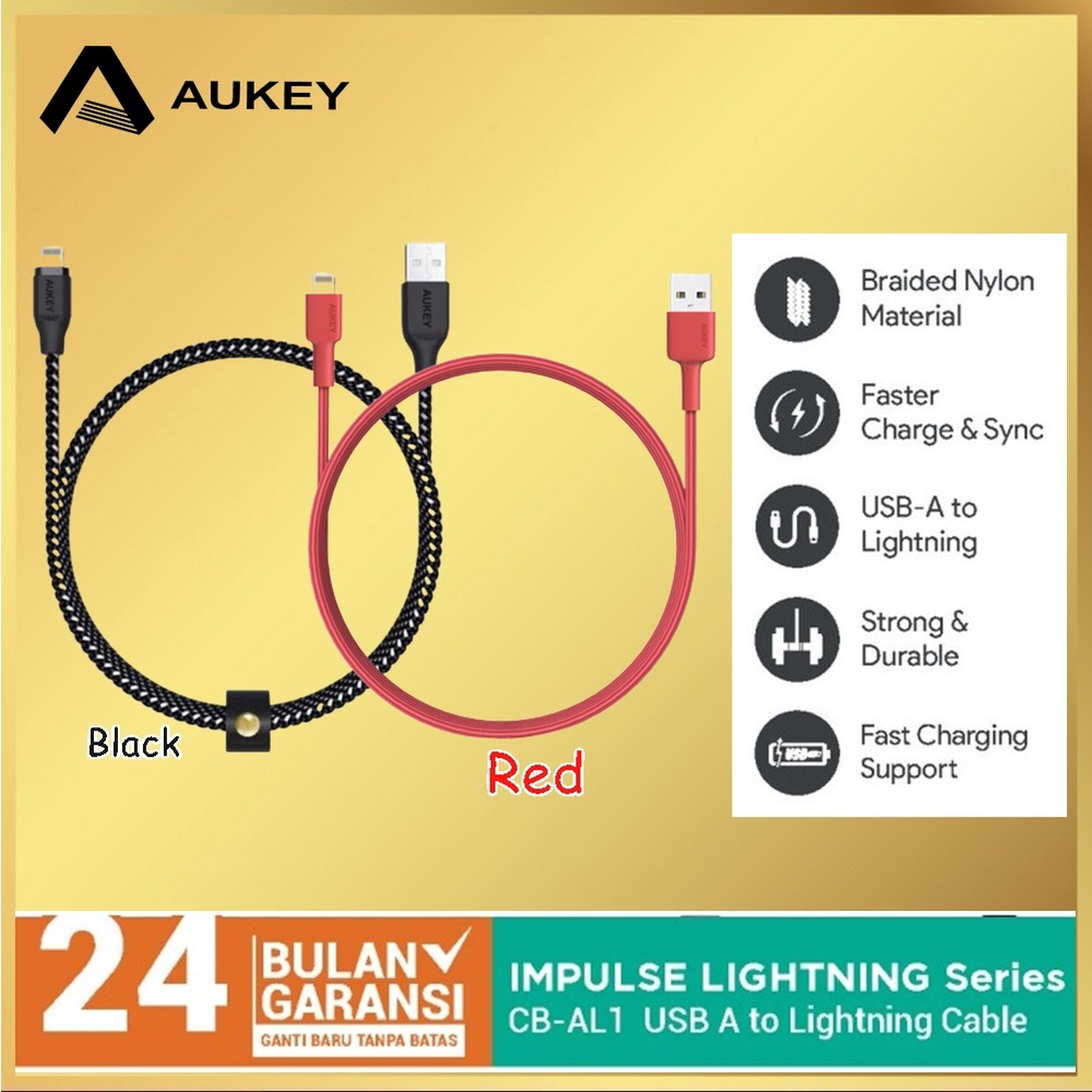 Aukey Lightning Cable Braided Nylon MFI CB-AL1 Apple 1.2 Meter