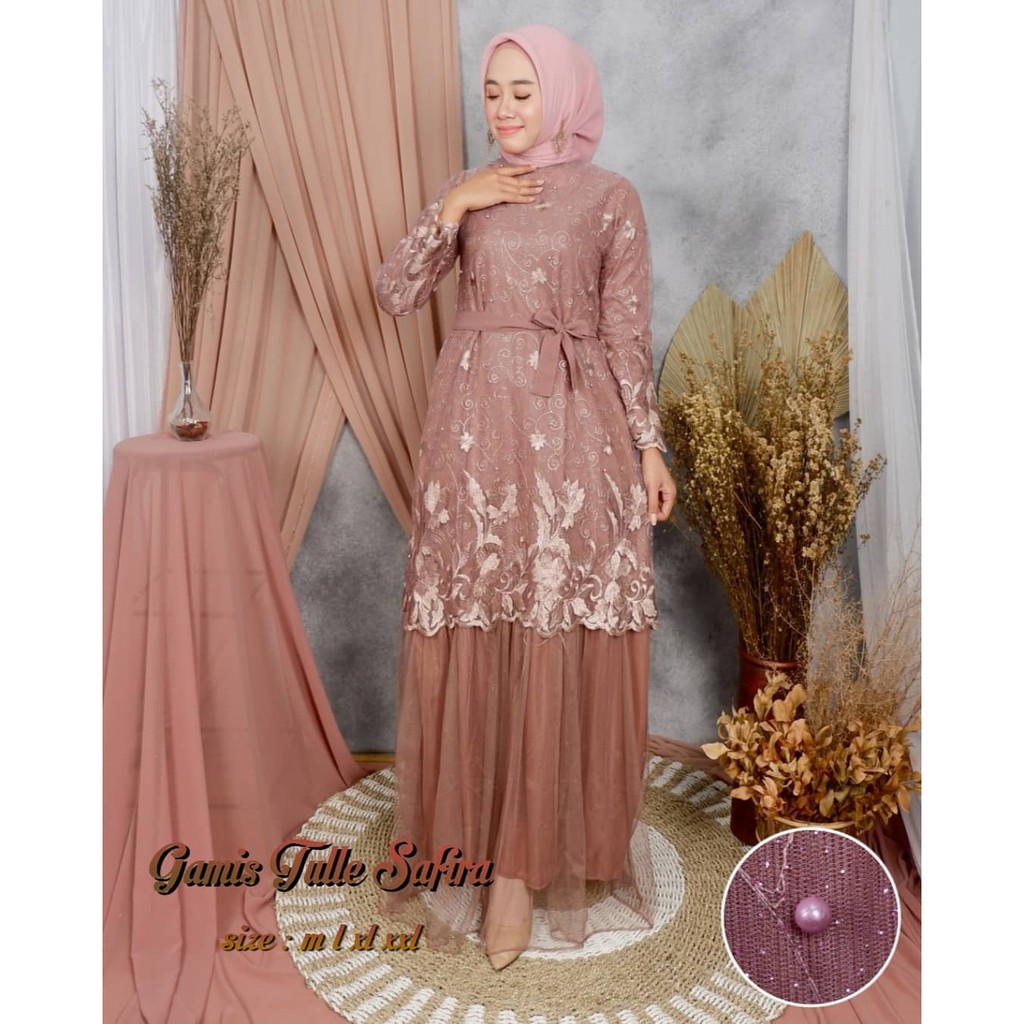 COD-BEST SELLER Gamis Safira Tulle M L XL XXL 100% ORIGINAL /gamis tulle Safira / baju kondangan/ ba