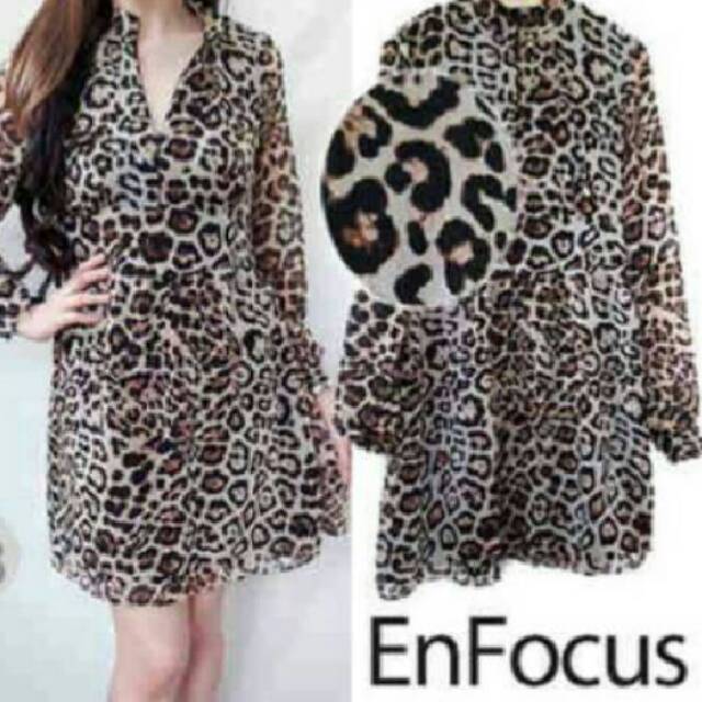 ORIGINAL Branded EnFocus Mini Dress Blouse Wanita Lengan Panjang Leopard