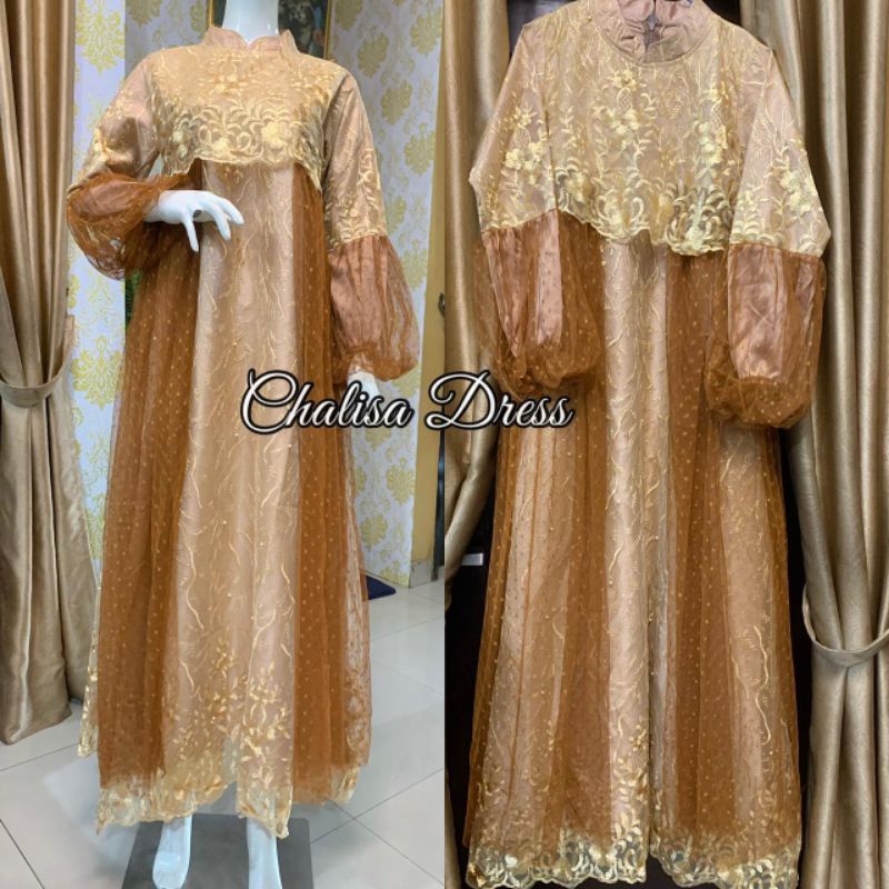 khalisa dress / gamis tangan balon / gamis tile dot / gamis pesta  cantik / gamis manis / gamis