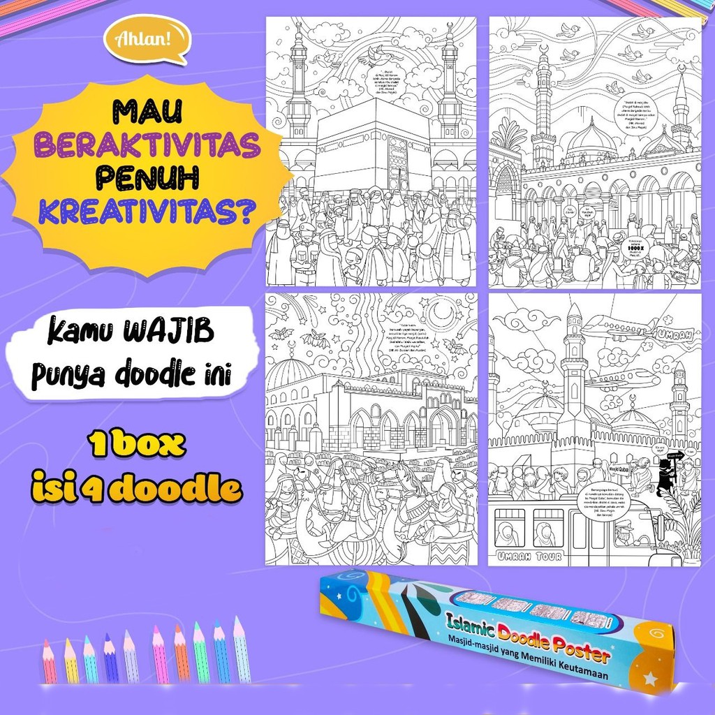 Poster Edukasi Anak - Doodle Islamic Poster Mewarnai | PAUD TK