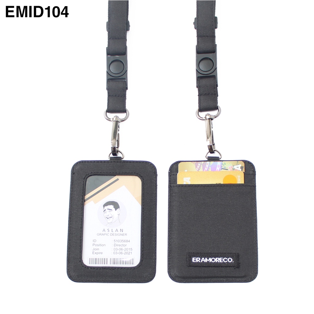 EMID104 name tag gantungan dompet ID card holder tali lanyard kartu hitam