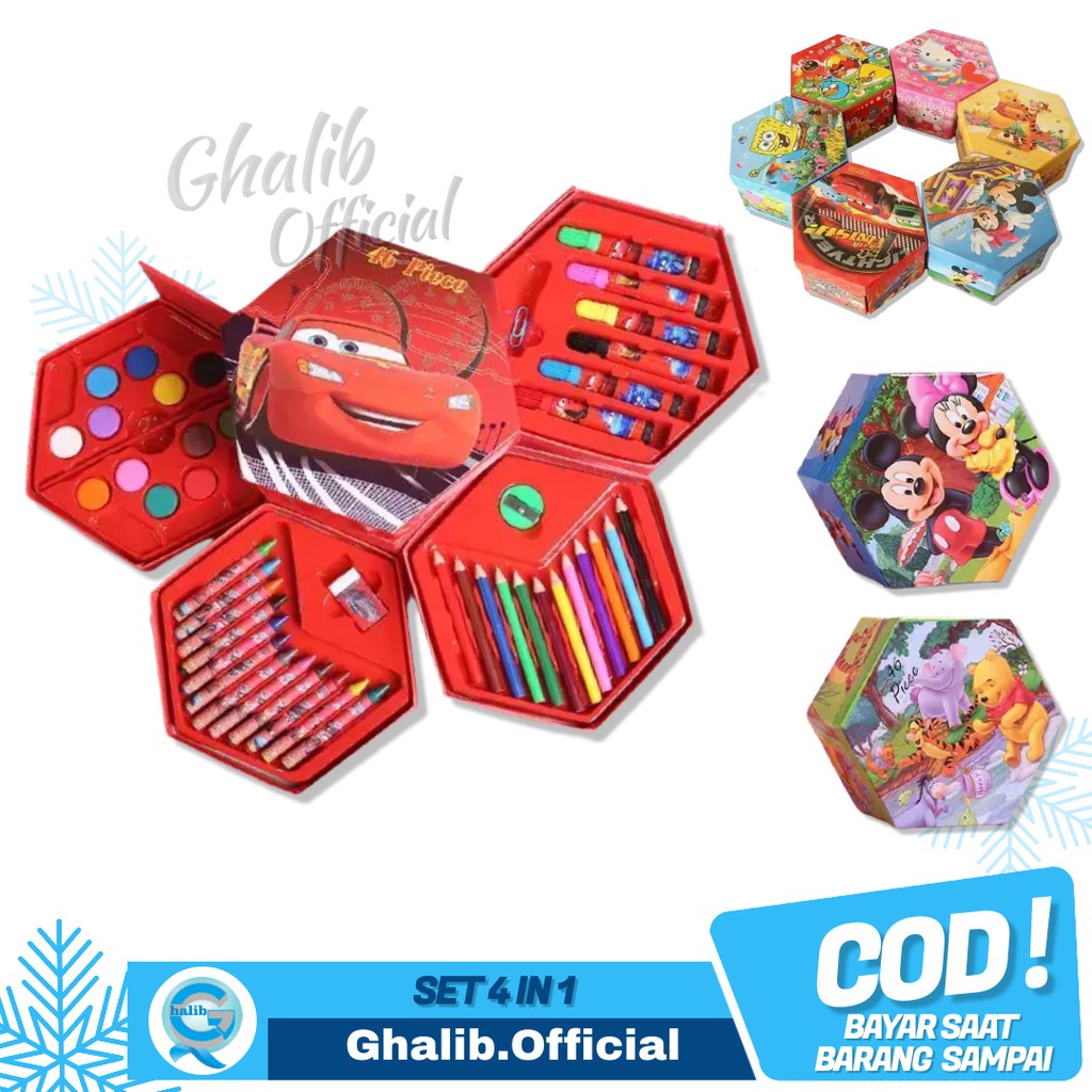 

Crayon 46 Set Pensil Cat Warna Alat Mewarnai Seni Lukis Perlengkapan Menggambar Lengkap Set 4in1 Kotak Pensil Heksagonal Dengan 4 Lantai Lucu Impor