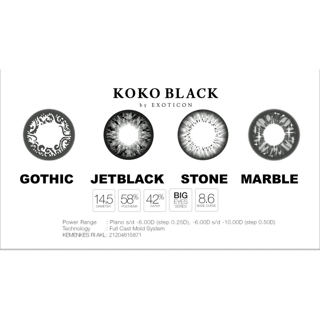 Softlens KOKO BLACK DIA 14.50mm NORMAL &amp; MINUS GOTHIC JET BLACK MARBLE STONE (-0.50 s/d -3.00)/Lensa  Kontak/BS