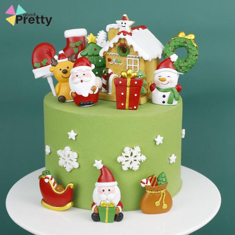 Topper Kue Desain Elk Gift Box Shape Merry Christmas Bahan Resin Untuk Dekorasi - PD