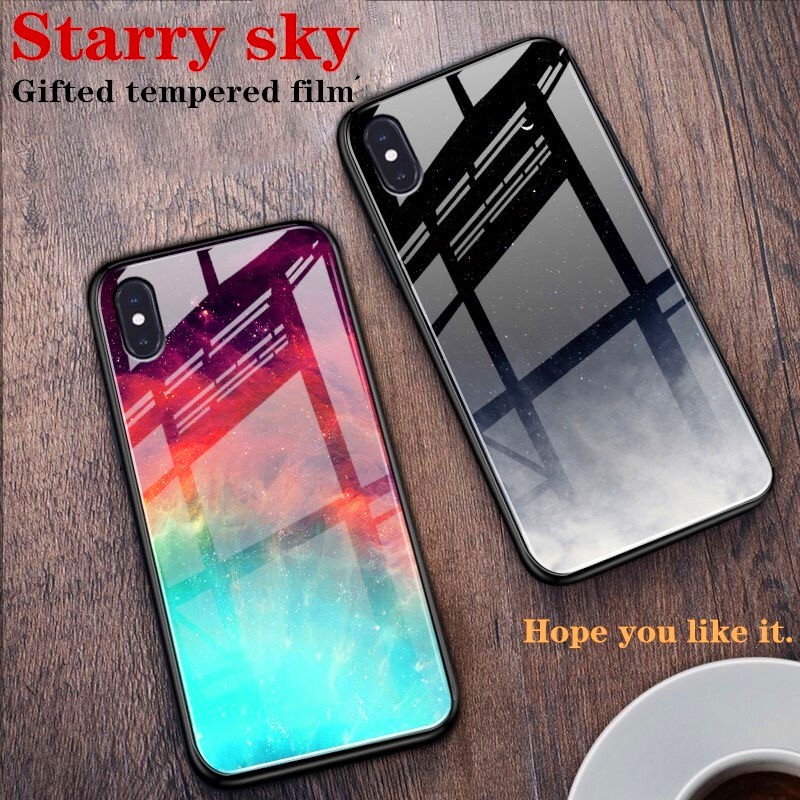 case iphone X iphone 6 XR XS MAX iphone 7 iphone 8 Tempered glass Night sky color iphone case