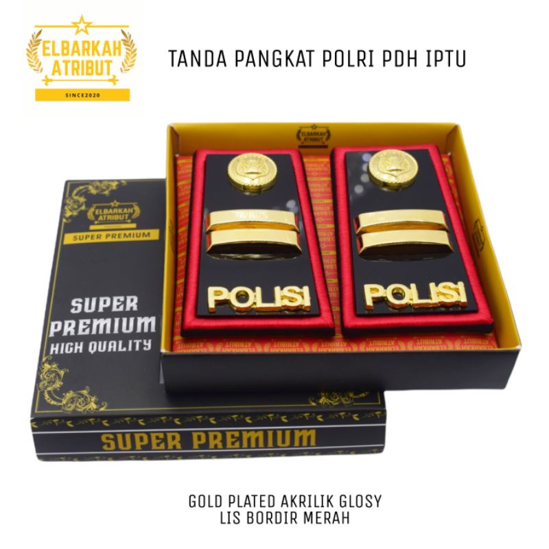 PANGKAT POLISI / POLRI PDH IPTU GOLD PLATED GLOSY LIS BORDIR MERAH