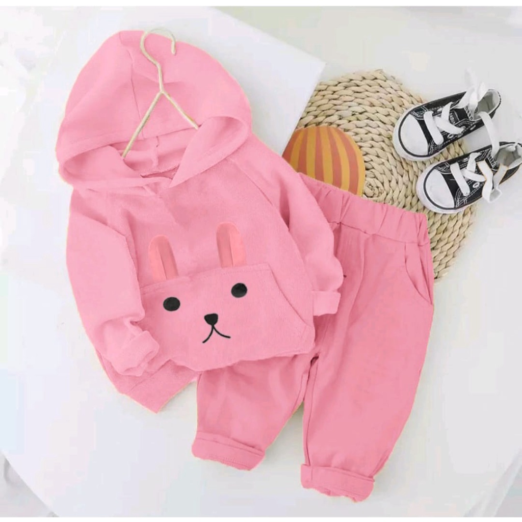 HOODIES SET | SETELAN HOODIE ANAK PEREMPUAN MUSIM DINGIN TERBARU SETELAN HOODIE DOGGIE EARLOBE LIFE 1-5 TAHUN - GREEN