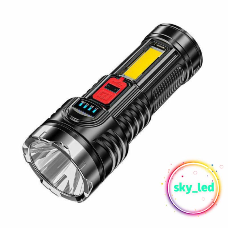 SENTER LED CAS SUPER TERANG JARAK JAUH +COB 4 MODE EMERGENCY USB KUALITAS