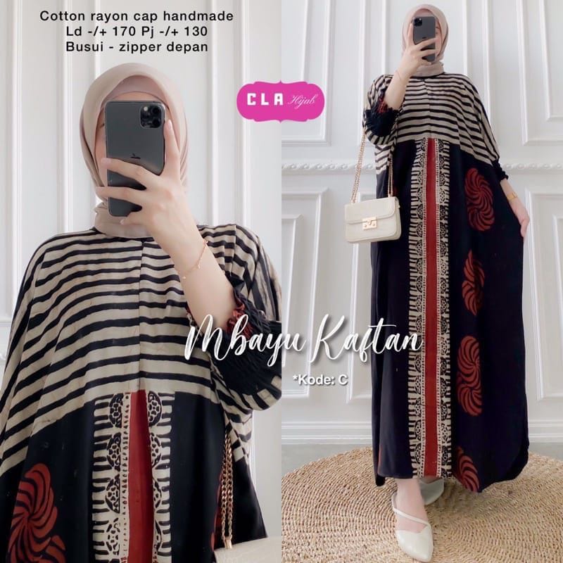 Batik A W - Mbayu Kaftan Batik Cap Encim Sogan Malaman Size Jumbo Busui Lengan 7/8 Kaftan Wanita / Kaftan Kondangan