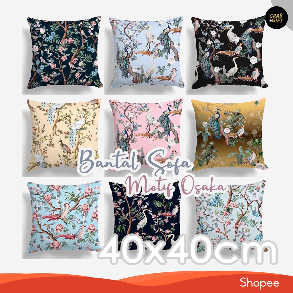 Bantal Sofa Print 40x40 cm Motif Osaka Garden Japan Bird Burung