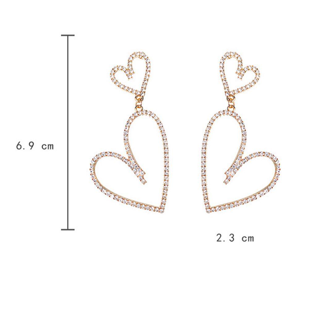 Anting Hoop TOP Perhiasan Wanita Mengkilap Ear Studs Double Heart