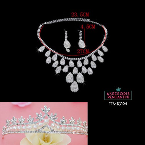 Aksesoris Pesta Pengantin Modern l Paket Crown Kalung Anting Wedding- HMK024