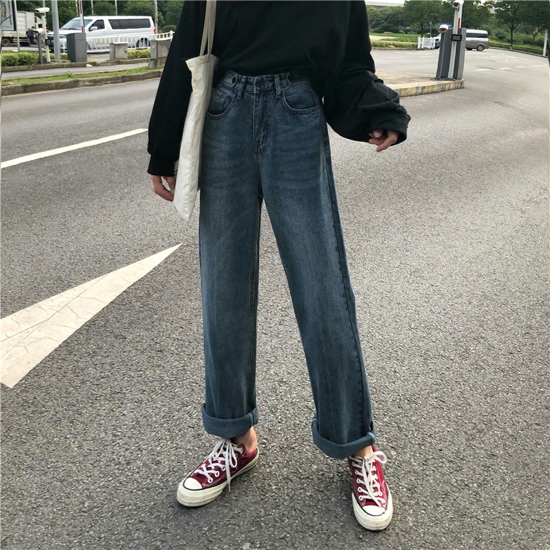 MOOGU ♡ Retro longgar celana jeans wanita celana panjang