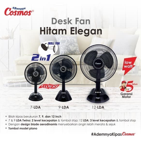 Kipas Angin Meja Cosmos 12-LDA Twino | Desk Fan 12 LDA Twino Kipas Duduk