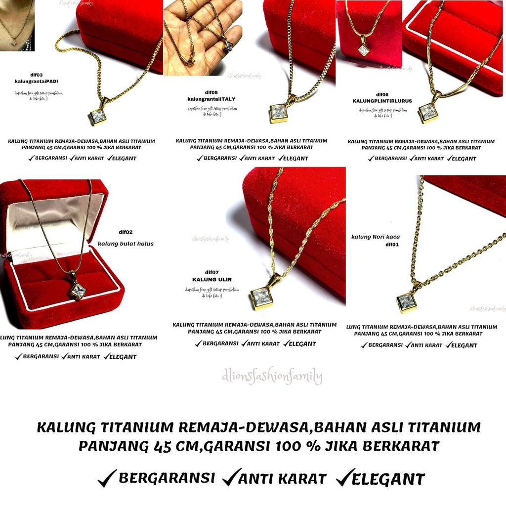 KALUNG TITANIUM WANITA TERLARIS,KALUNG TITANIUM EMAS,KALUNG DAN LIONTIN WANITA,REMAJA SAMPAI DEWASA,MODEL BANDUL PERSEGI