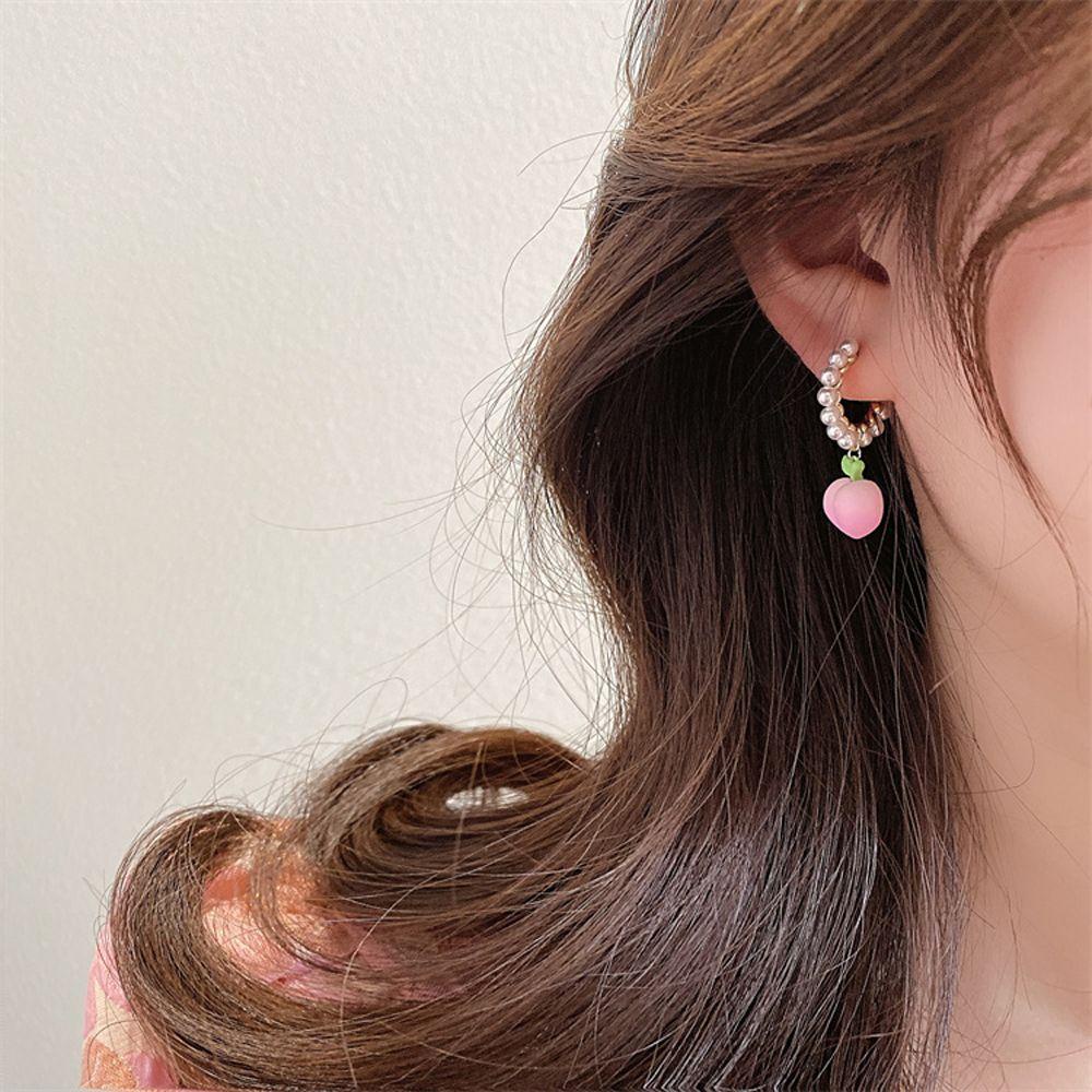 Mxbeauty Anting Hoop Wanita Lucu Peri Mutiara Pink Elegan Fashion Perhiasan