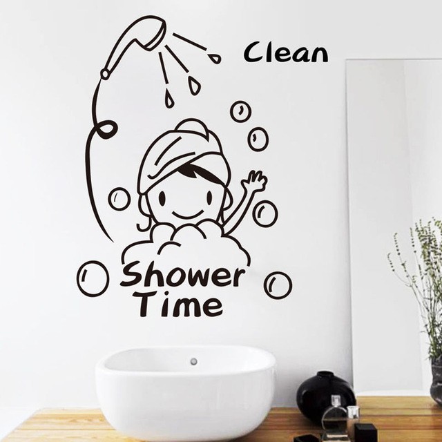 Wall Sticker  Quotes Shower Time Dekorasi Dinding Toilet 