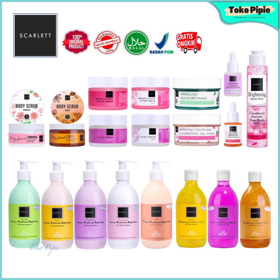 Toko Pipie SCARLETT SCARLET WHITENING Paket Facial Wash Serum Cream Krim Day Siang Night Malam Cream