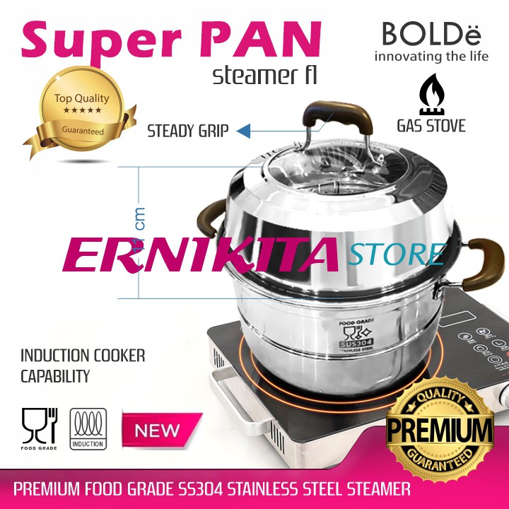 BOLDe SUPER PAN STEAMER F1 - Panci Kukus Stainless Premium Food Grade 2 Susun 30 cm Bisa Kompor Induksi