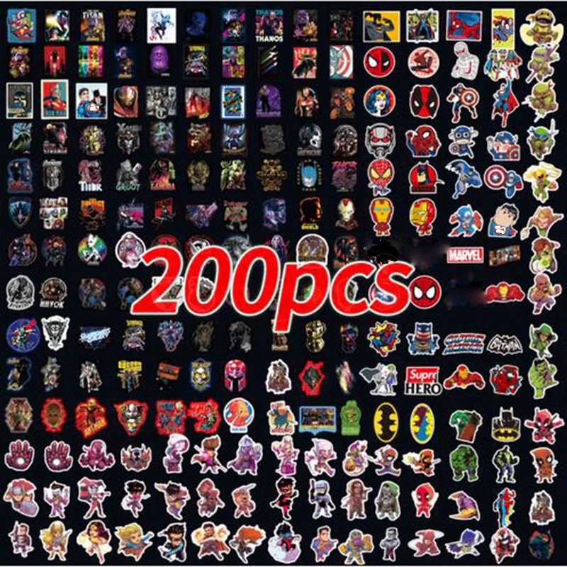 

(Gratis Ongkir) 200 Pcs Cute Waterproof Super Hero Stickers For Graffiti Sticker For Skateboard