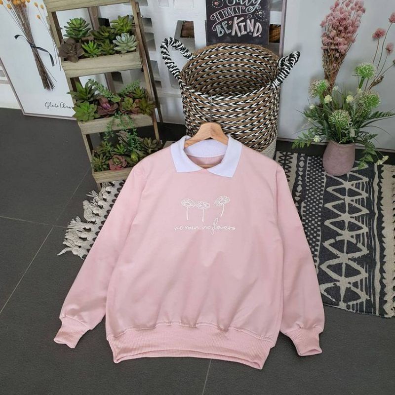 NO RAIN FLOWERS Sweater santai wanita Trendy kekinian/murah meriah/crewneck polos murah